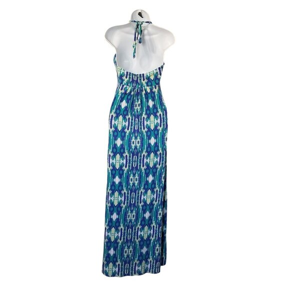 Soybu Dress Dhara Maxi Jersey Stretch Braid Halter L Blue Print Sundress Beach - Picture 6 of 9